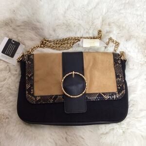 New Look Gold Chain Black and Tan Crossbody with Snakeskin Trim